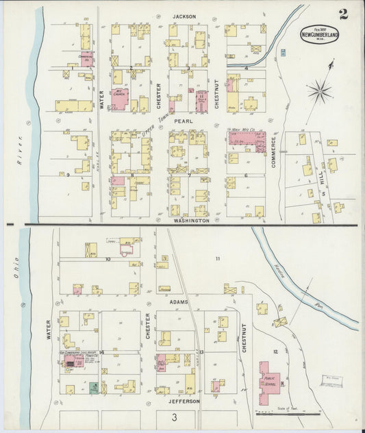 Sanborn Fire Insurance Map from New Cumberland, Hancock County, West Virginia (1897), Sheet #0002 - Historic Sanborn Fire Insurance Map Print, vintage old map wall art, antique decor, genealogy gift, West Virginia West Virginia map