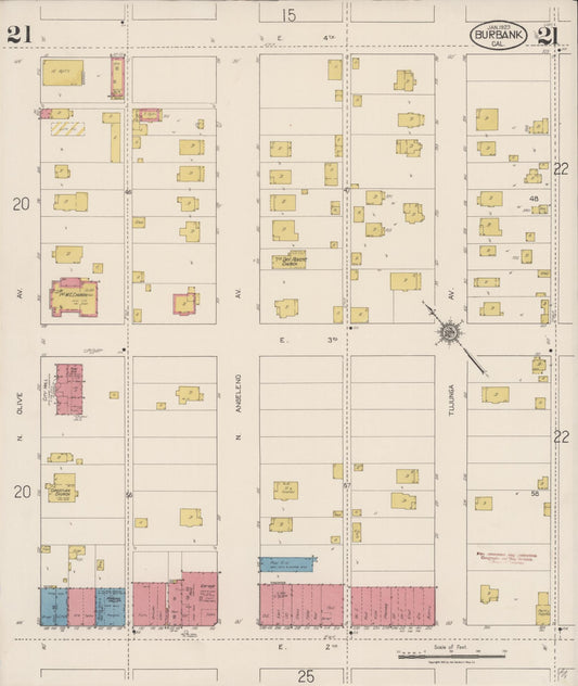 Sanborn Fire Insurance Map from Burbank, Los Angeles County, California (1923), Sheet #0021 - Historic Sanborn Fire Insurance Map Print, vintage old map wall art, antique decor, genealogy gift, California California map