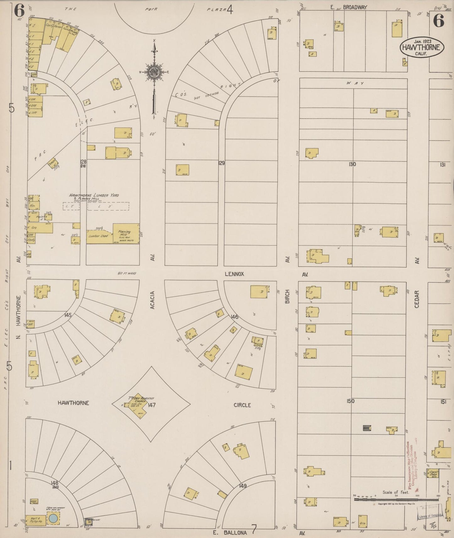 Sanborn Fire Insurance Map from Hawthorne, Los Angeles County, California (1923), Sheet #0006 - Historic Sanborn Fire Insurance Map Print, vintage old map wall art, antique decor, genealogy gift, California California map