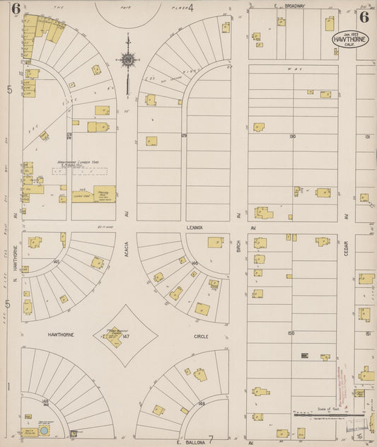 Sanborn Fire Insurance Map from Hawthorne, Los Angeles County, California (1923), Sheet #0006 - Historic Sanborn Fire Insurance Map Print, vintage old map wall art, antique decor, genealogy gift, California California map