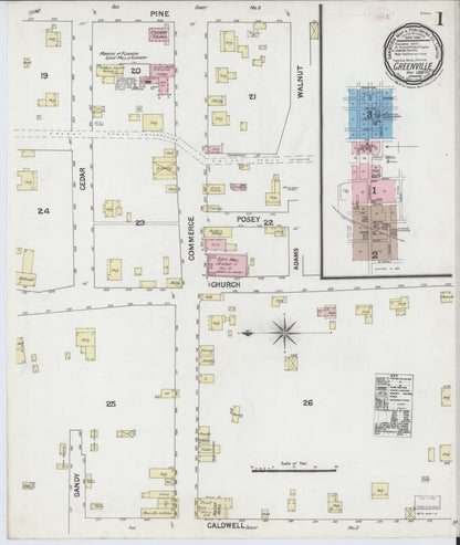 Sanborn Fire Insurance Map from Greenville, Butler County, Alabama (1889), Sheet #0001 - Complete Map Set gallery image, historic Sanborn map, vintage wall art, Alabama Alabama