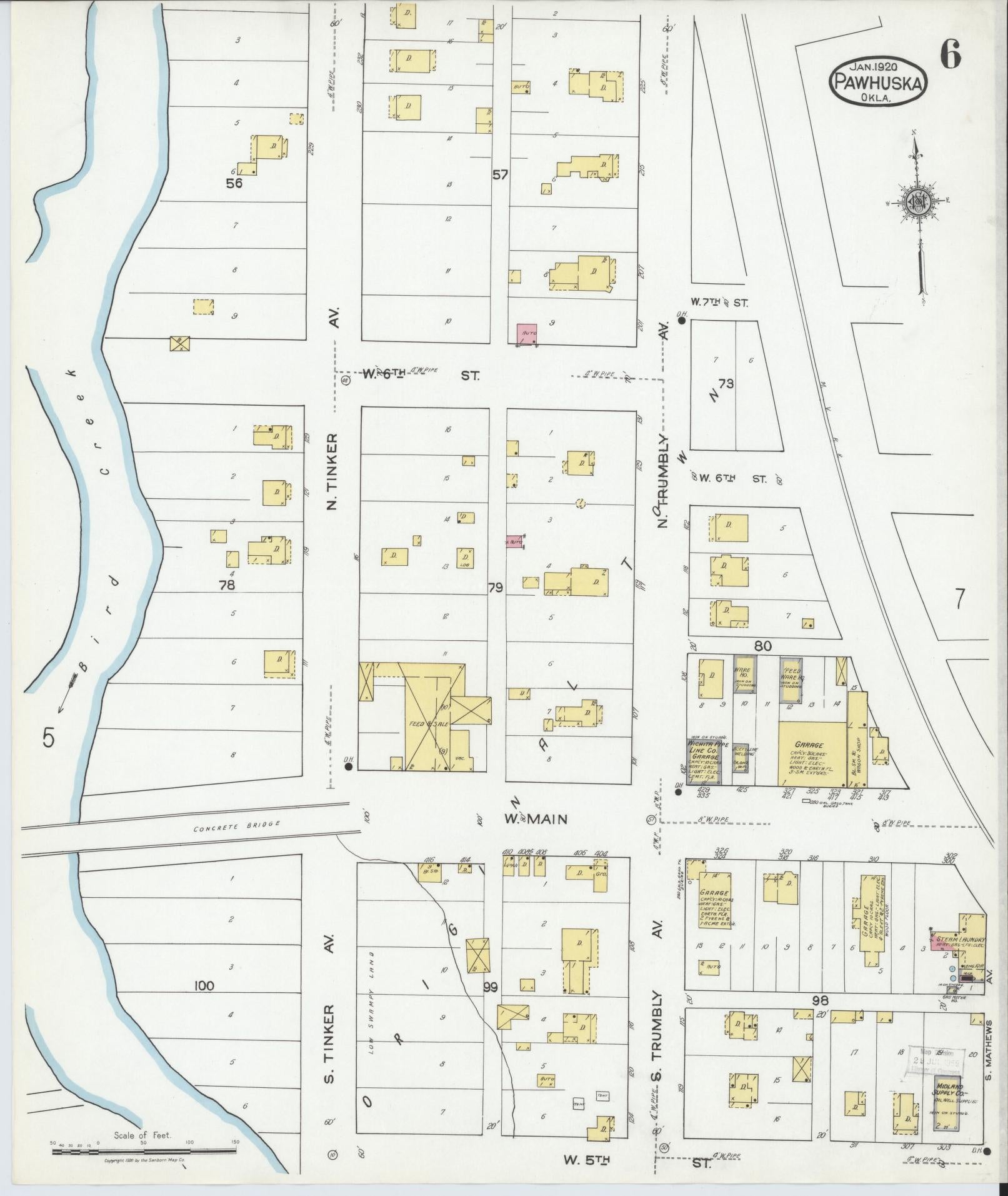Sanborn Fire Insurance Map from Pawhuska, Osage County, Oklahoma (1920), Sheet #0006 - Complete Map Set gallery image, historic Sanborn map, vintage wall art, Oklahoma Oklahoma