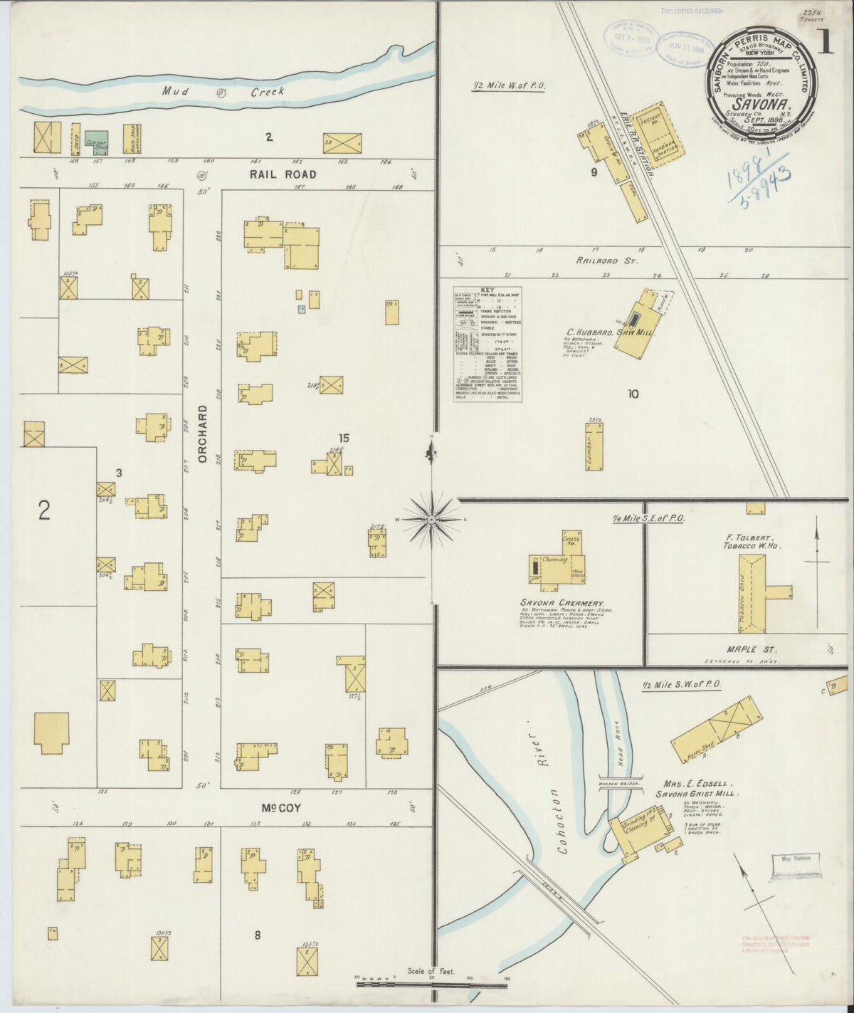 Sanborn Fire Insurance Map from Savona, Steuben County, New York (1898), Sheet #0001 - Complete Map Set gallery image, historic Sanborn map, vintage wall art, New York New York