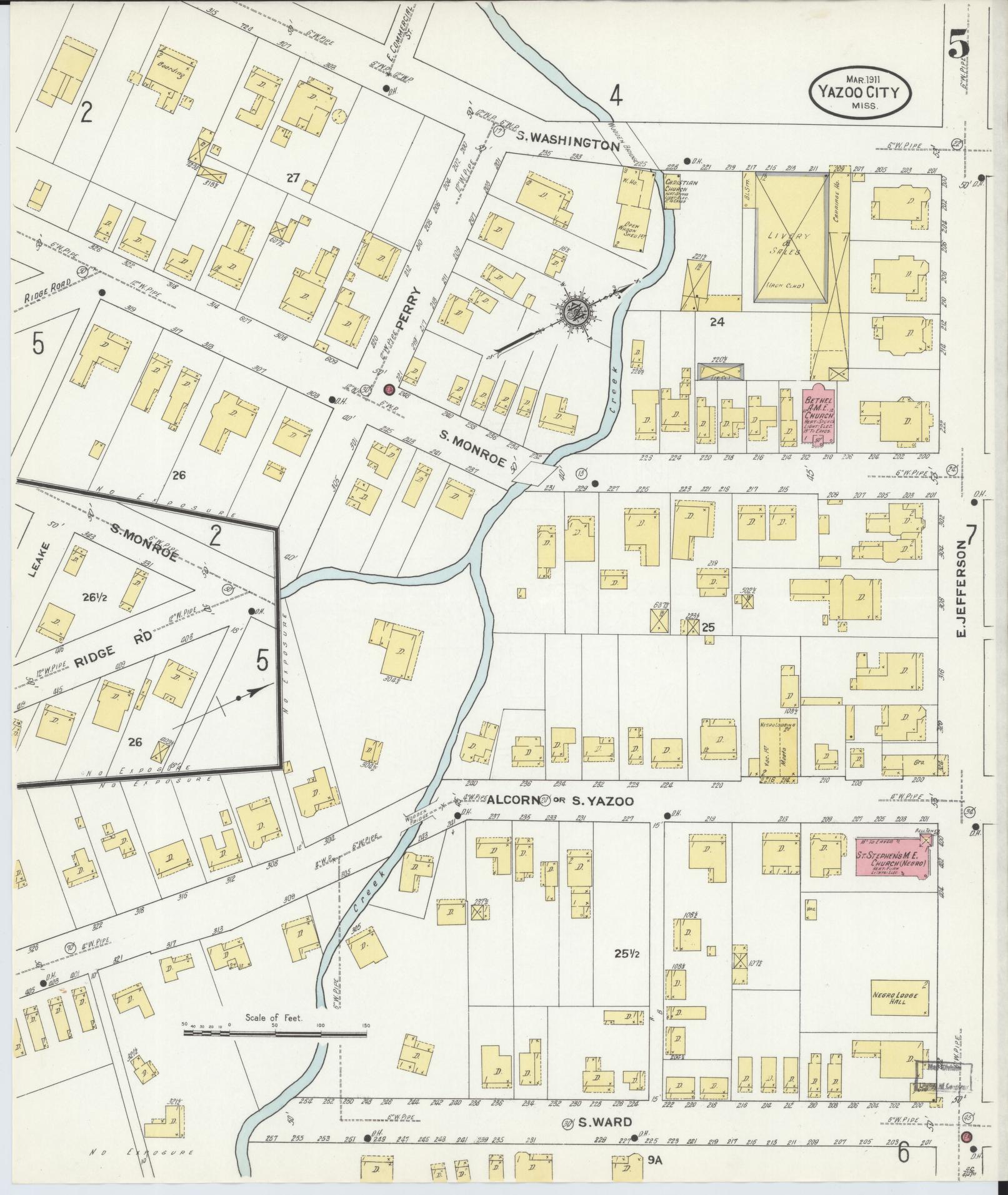 Sanborn Fire Insurance Map from Yazoo City, Yazoo County, Mississippi (1911), Sheet #0005 - Complete Map Set gallery image, historic Sanborn map, vintage wall art, Mississippi Mississippi