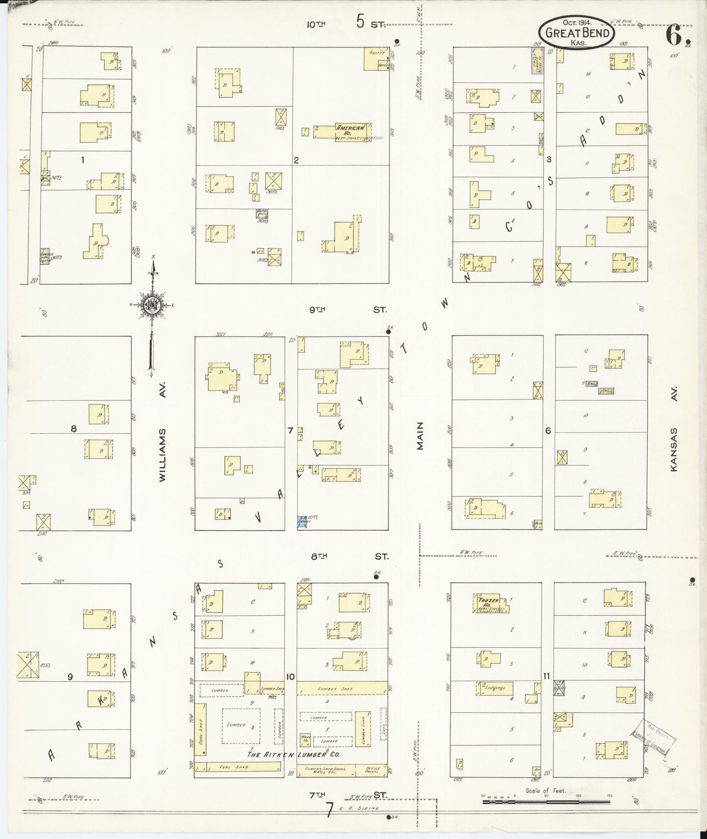 Sanborn Fire Insurance Map from Great Bend, Barton County, Kansas (1914), Sheet #0006 - Complete Map Set gallery image, historic Sanborn map, vintage wall art, Kansas Kansas
