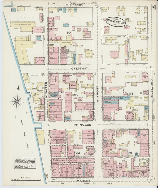 Sanborn Fire Insurance Map from Wilmington, New Hanover County, North Carolina (1884), Sheet #0004 - Historic Sanborn Fire Insurance Map Print, vintage old map wall art, antique decor, genealogy gift, North Carolina North Carolina map