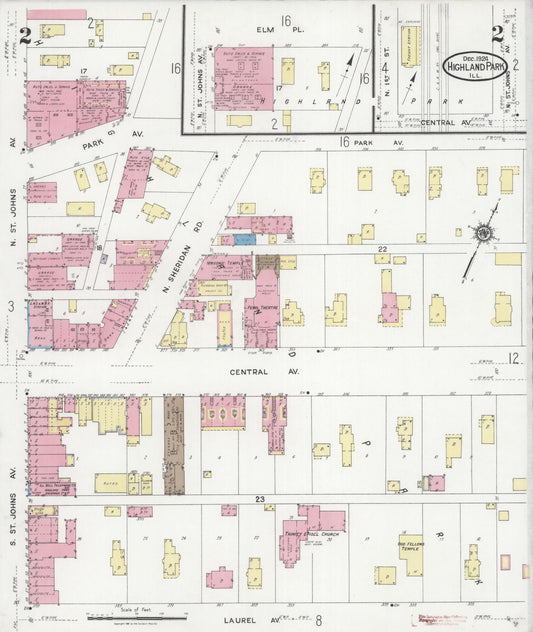Sanborn Fire Insurance Map from Highland Park, Lake County, Illinois (1924), Sheet #0002 - Historic Sanborn Fire Insurance Map Print, vintage old map wall art, antique decor, genealogy gift, Illinois Illinois map