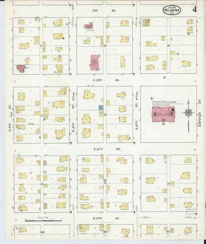 Sanborn Fire Insurance Map from Milbank, Grant County, South Dakota (1916), Sheet #0004 - Complete Map Set gallery image, historic Sanborn map, vintage wall art, South Dakota South Dakota