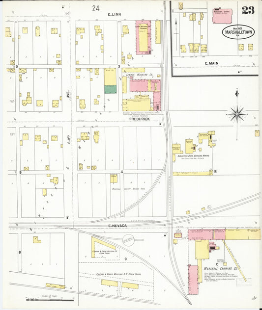 Sanborn Fire Insurance Map from Marshalltown, Marshall County, Iowa (1901), Sheet #0023 - Historic Sanborn Fire Insurance Map Print, vintage old map wall art