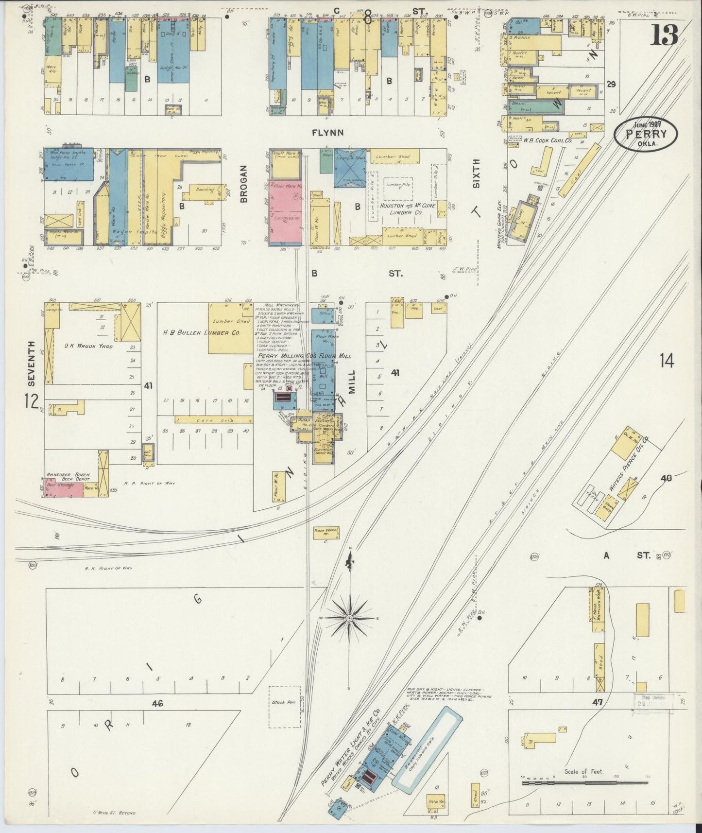 Sanborn Fire Insurance Map from Perry, Noble County, Oklahoma (1907), Sheet #0013 - Complete Map Set gallery image, historic Sanborn map, vintage wall art, Oklahoma Oklahoma