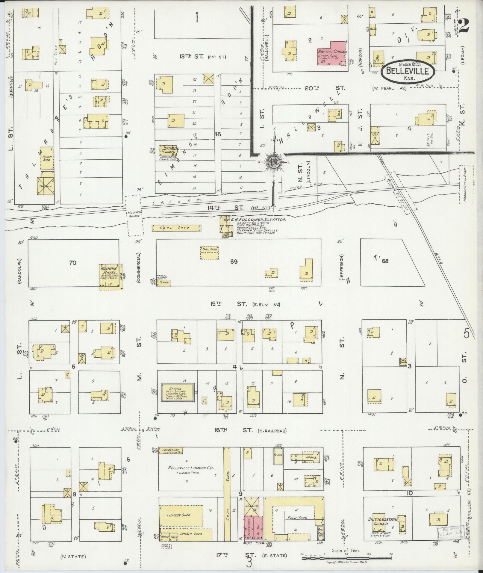 Sanborn Fire Insurance Map from Belleville, Republic County, Kansas (1923), Sheet #0002 - Historic Sanborn Fire Insurance Map Print, vintage old map wall art, antique decor, genealogy gift, Kansas Kansas map