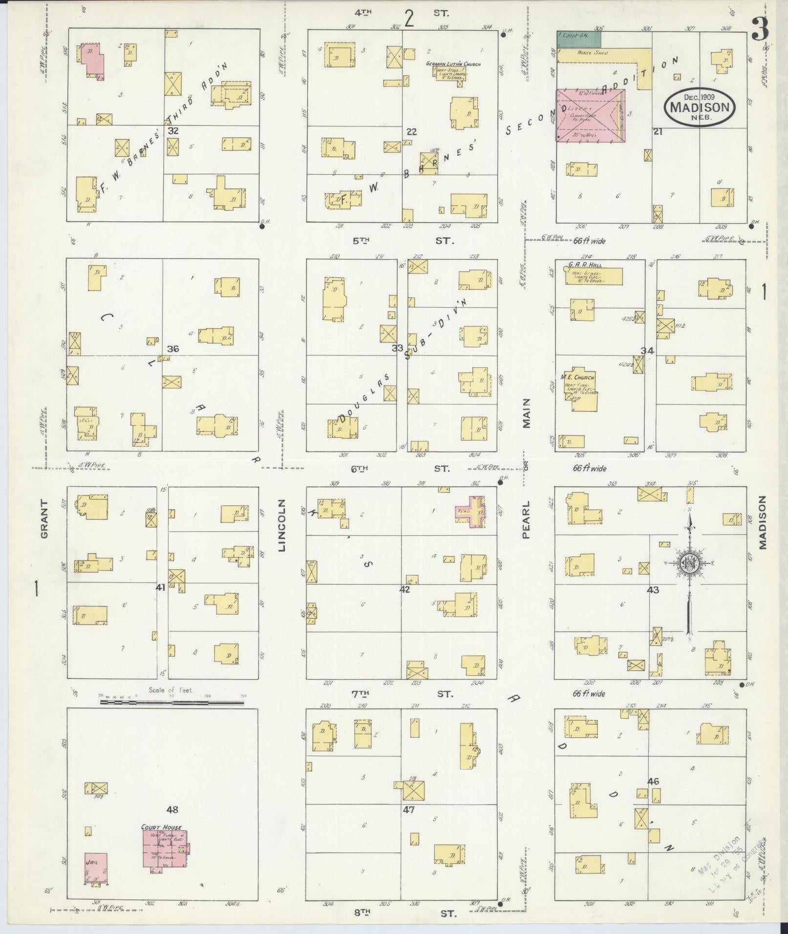 Sanborn Fire Insurance Map from Madison, Madison County, Nebraska (1909), Sheet #0003 - Complete Map Set gallery image, historic Sanborn map, vintage wall art, Nebraska Nebraska