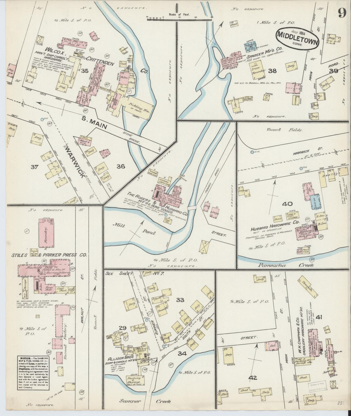 Sanborn Fire Insurance Map from Middletown, Middlesex County, Connecticut (1884), Sheet #0008 - Historic Sanborn Fire Insurance Map Print, vintage old map wall art, antique decor, genealogy gift, Connecticut Connecticut map