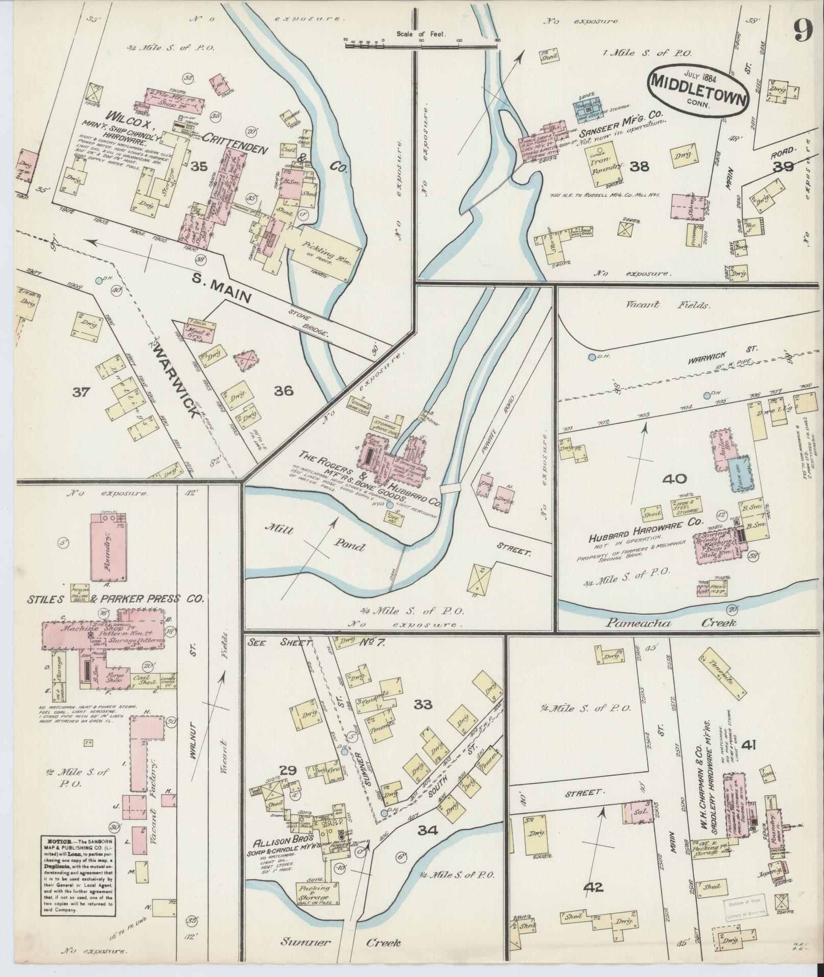 Sanborn Fire Insurance Map from Middletown, Middlesex County, Connecticut (1884), Sheet #0008 - Historic Sanborn Fire Insurance Map Print, vintage old map wall art, antique decor, genealogy gift, Connecticut Connecticut map