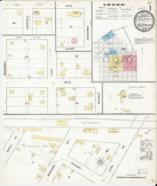 Sanborn Fire Insurance Map from New Hampton, Chickasaw County, Iowa (1892), Sheet #0001 - Historic Sanborn Fire Insurance Map Print, vintage old map wall art