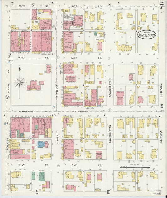 Sanborn Fire Insurance Map from Bloomington, Monroe County, Indiana (1898), Sheet #0007 - Historic Sanborn Fire Insurance Map Print, vintage old map wall art, antique decor, genealogy gift, Indiana Indiana map