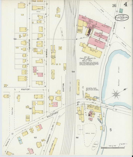 Sanborn Fire Insurance Map from Fitchburg, Worcester County, Massachusetts (1897), Sheet #0004 - Historic Sanborn Fire Insurance Map Print, vintage old map wall art, antique decor, genealogy gift, Massachusetts Massachusetts map