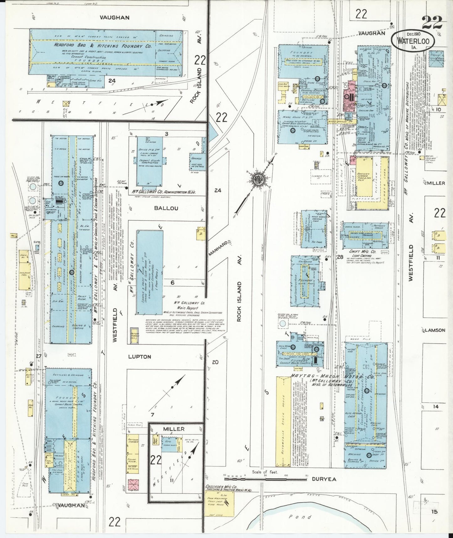 Sanborn Fire Insurance Map from Waterloo, Black Hawk County, Iowa (1910), Sheet #0022 - Historic Sanborn Fire Insurance Map Print, vintage old map wall art