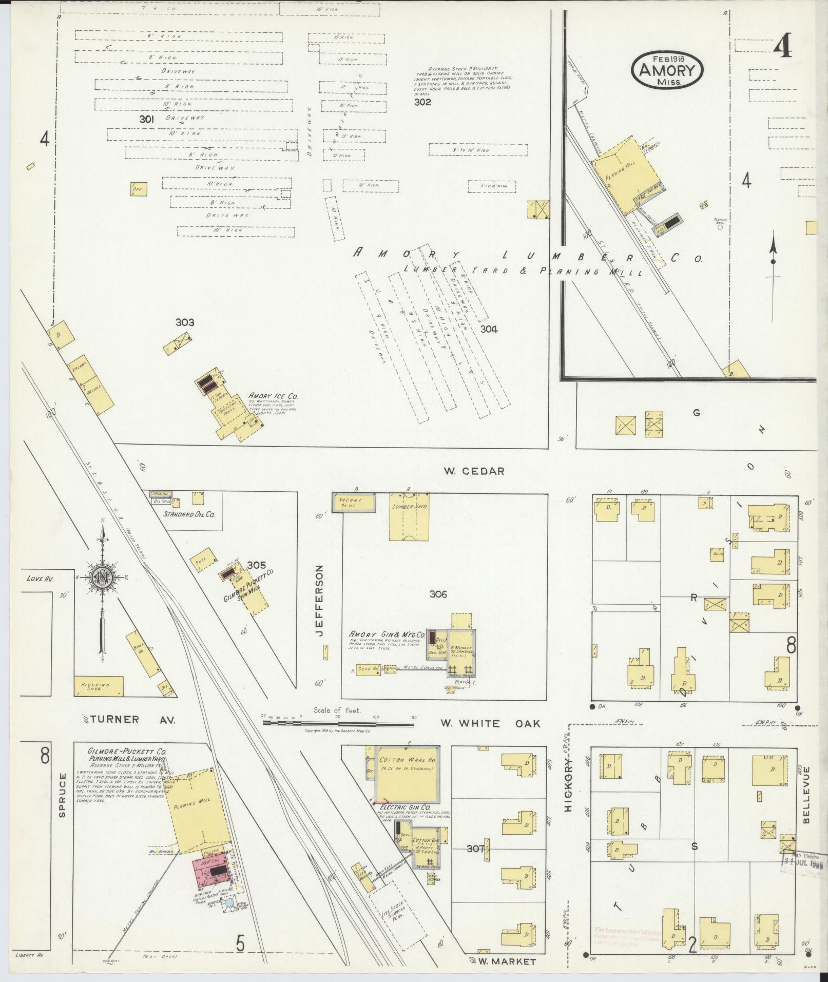 Sanborn Fire Insurance Map from Amory, Monroe County, Mississippi (1918), Sheet #0004 - Historic Sanborn Fire Insurance Map Print, vintage old map wall art, antique decor, genealogy gift, Mississippi Mississippi map