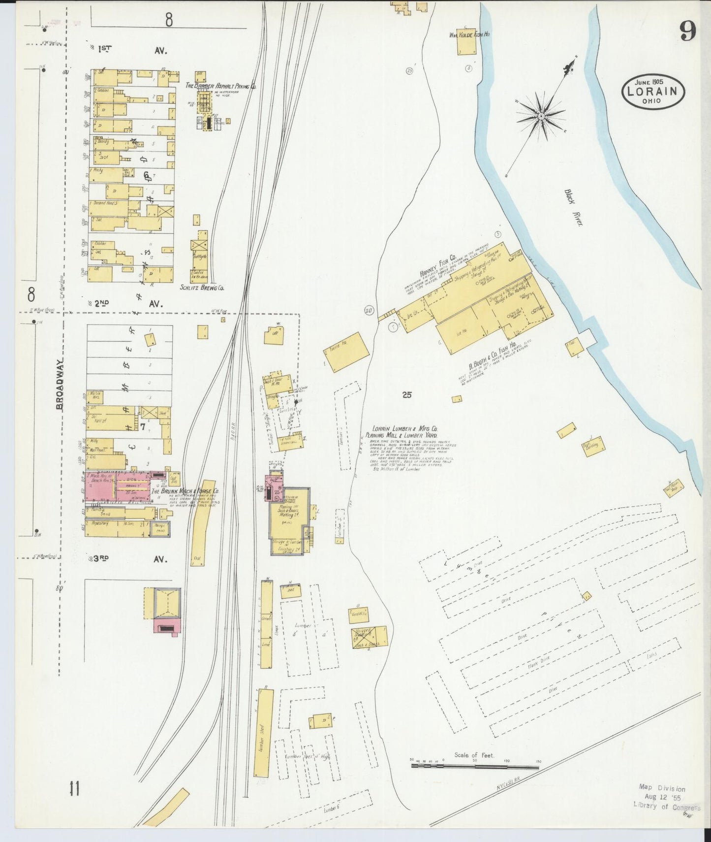 Sanborn Fire Insurance Map from Lorain, Lorain County, Ohio (1905), Sheet #0009 - Historic Sanborn Fire Insurance Map Print, vintage old map wall art, antique decor, genealogy gift, Ohio Ohio map
