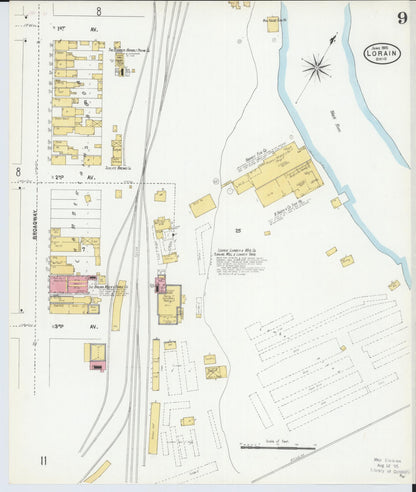 Sanborn Fire Insurance Map from Lorain, Lorain County, Ohio (1905), Sheet #0009 - Historic Sanborn Fire Insurance Map Print, vintage old map wall art, antique decor, genealogy gift, Ohio Ohio map