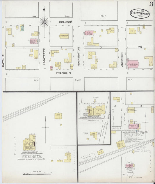 Sanborn Fire Insurance Map from Brownsville, Haywood County, Tennessee (1887), Sheet #0003 - Historic Sanborn Fire Insurance Map Print, vintage old map wall art, antique decor, genealogy gift, Tennessee Tennessee map