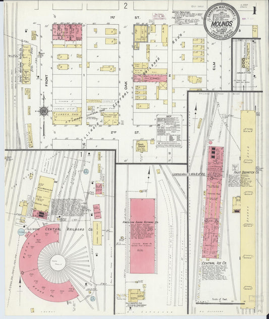 Sanborn Fire Insurance Map from Mounds, Pulaski County, Illinois (1910), Sheet #0001 - Complete Map Set gallery image, historic Sanborn map, vintage wall art, Illinois Illinois