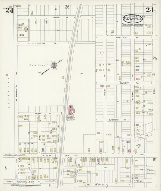 Sanborn Fire Insurance Map from Pleasantville, Atlantic County, New Jersey (1924), Sheet #0024 - Historic Sanborn Fire Insurance Map Print, vintage old map wall art, antique decor, genealogy gift, New Jersey New Jersey map