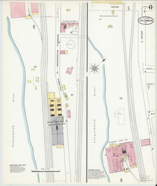 Sanborn Fire Insurance Map from Columbia, Lancaster County, Pennsylvania (1909), Sheet #0006 - Historic Sanborn Fire Insurance Map Print, vintage old map wall art, antique decor, genealogy gift, Pennsylvania Pennsylvania map