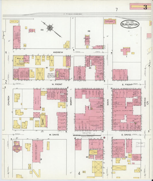 Sanborn Fire Insurance Map from Burlington, Alamance County, North Carolina (1918), Sheet #0003 - Historic Sanborn Fire Insurance Map Print, vintage old map wall art, antique decor, genealogy gift, North Carolina North Carolina map