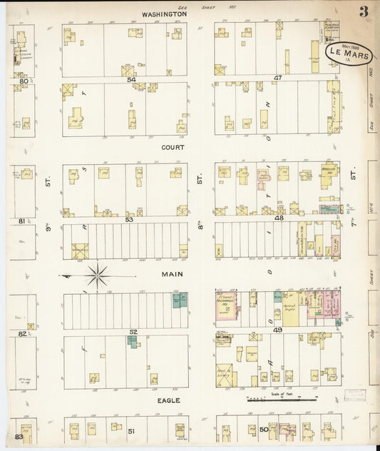 Sanborn Fire Insurance Map from Le Mars, Plymouth County, Iowa (1888), Sheet #0003 - Historic Sanborn Fire Insurance Map Print, vintage old map wall art