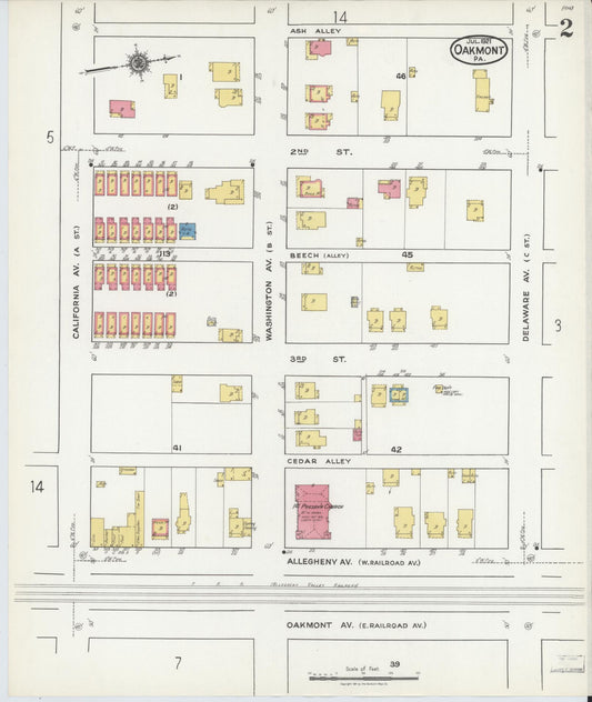 Sanborn Fire Insurance Map from Oakmont, Allegheny County, Pennsylvania (1921), Sheet #0002 - Historic Sanborn Fire Insurance Map Print, vintage old map wall art, antique decor, genealogy gift, Pennsylvania Pennsylvania map