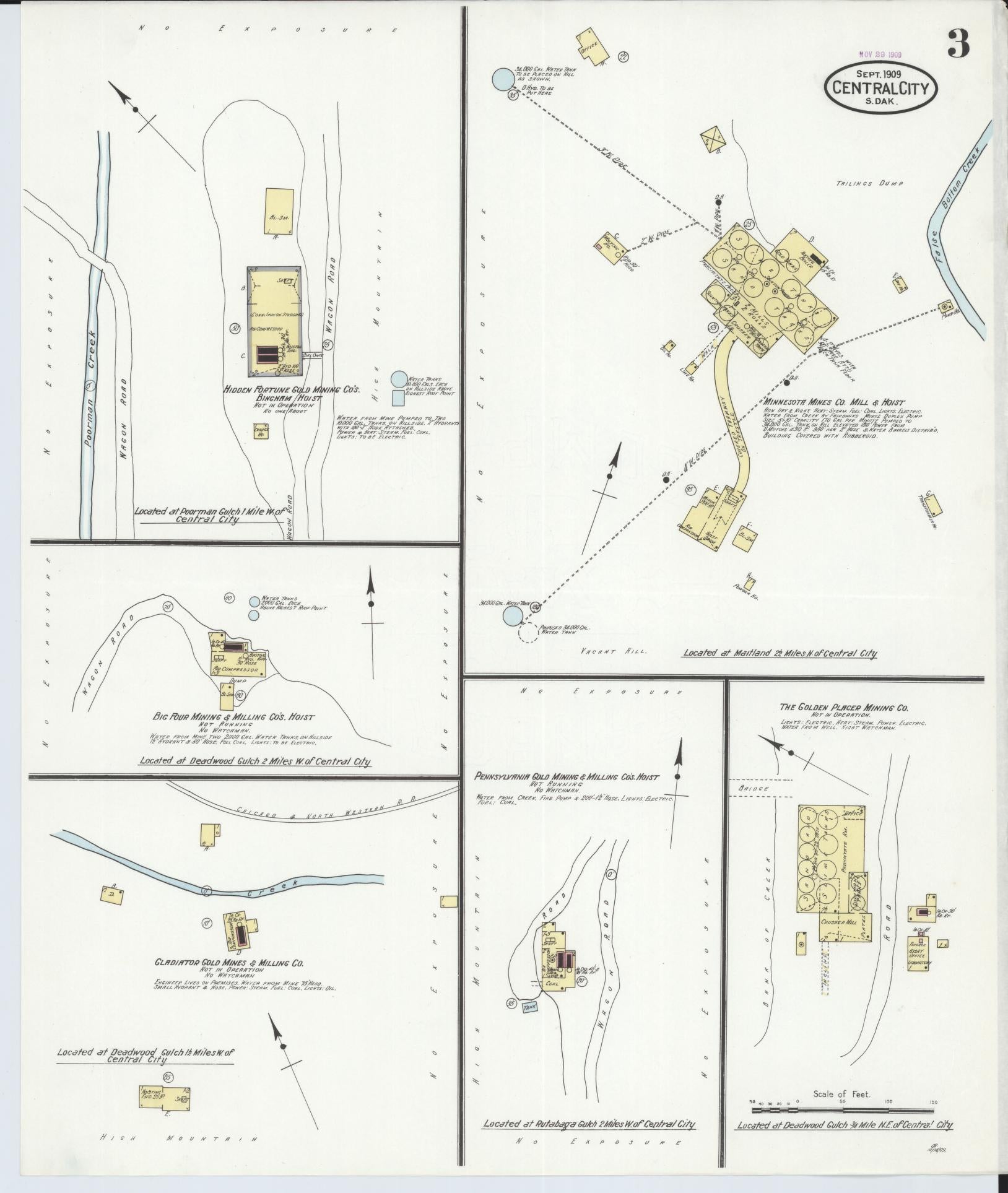 Sanborn Fire Insurance Map from Central City, Lawrence County, South Dakota (1909), Sheet #0003 - Complete Map Set gallery image, historic Sanborn map, vintage wall art, South Dakota South Dakota
