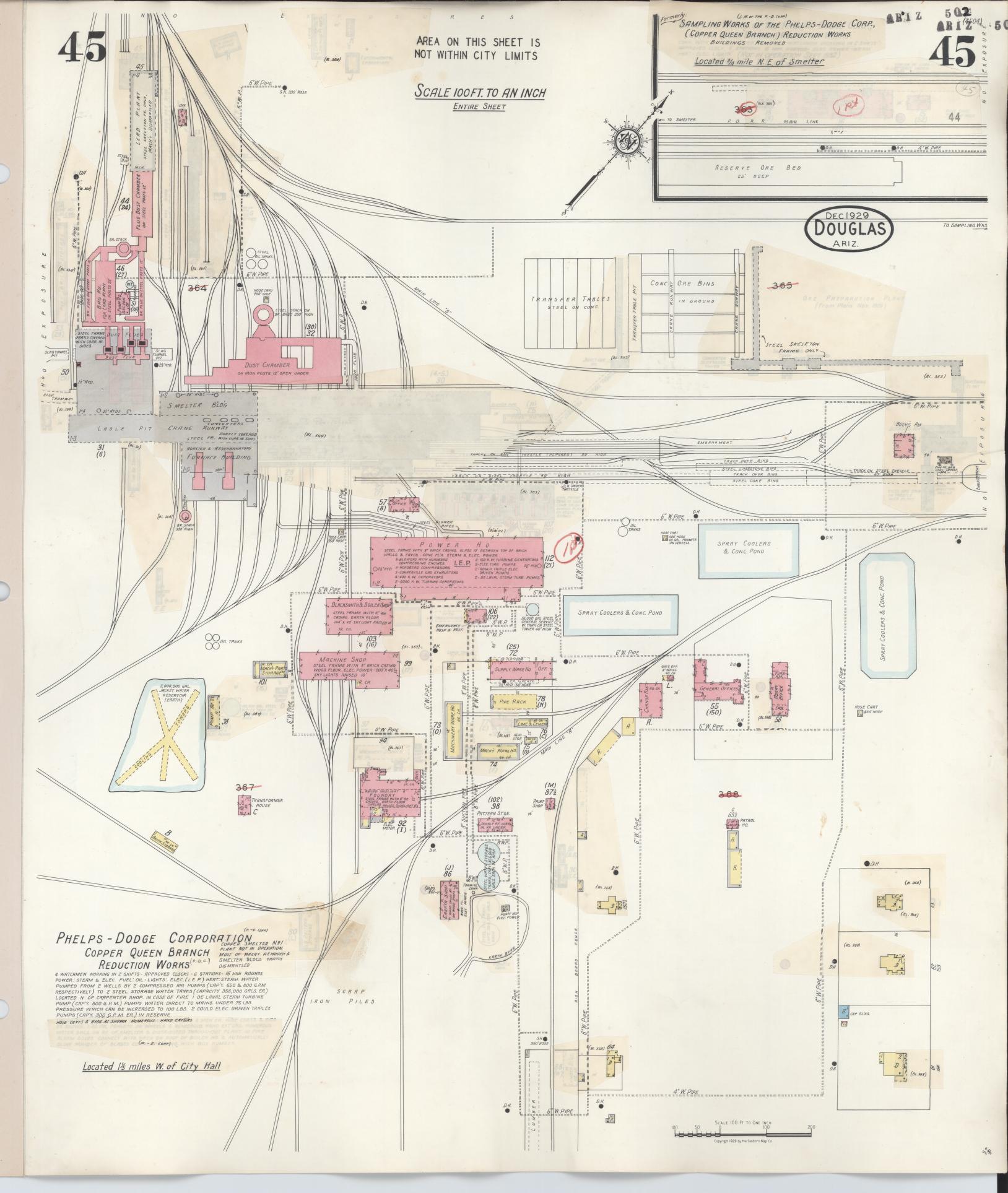 Sanborn Fire Insurance Map from Douglas, Cochise County, Arizona (1947), Sheet #0045 - Historic Sanborn Fire Insurance Map Print, vintage old map wall art, antique decor, genealogy gift, Arizona Arizona map