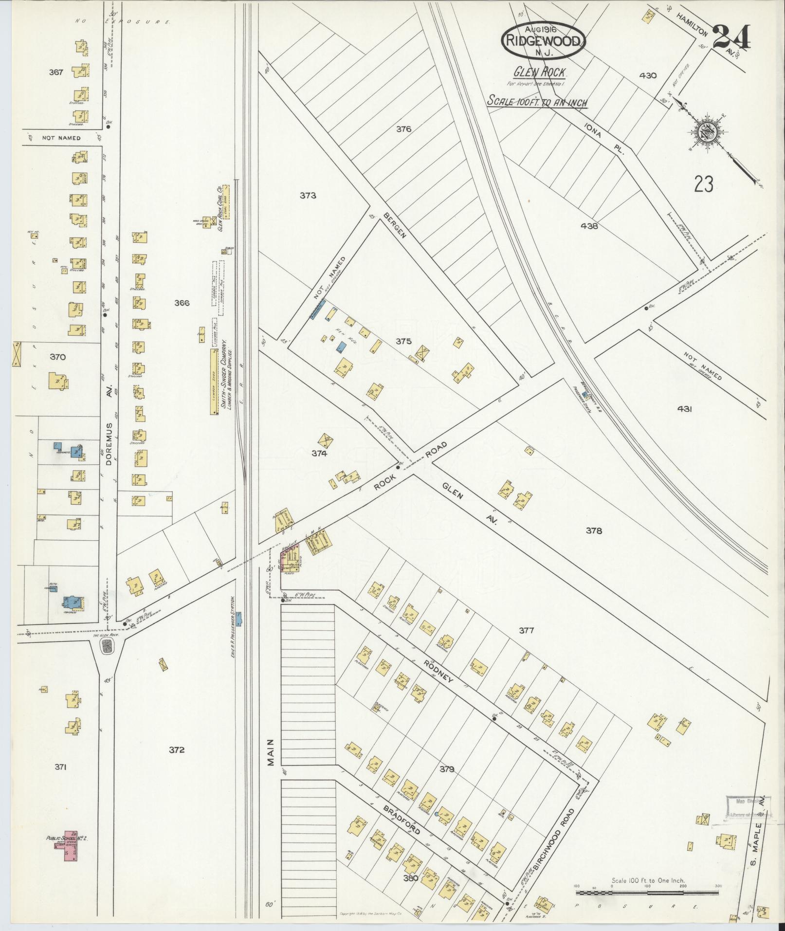 Sanborn Fire Insurance Map from Ridgewood, Bergen County, New Jersey (1916), Sheet #0024 - Complete Map Set gallery image, historic Sanborn map, vintage wall art, New Jersey New Jersey