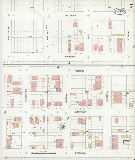 Sanborn Fire Insurance Map from El Paso, El Paso County, Texas (1900), Sheet #0007 - Historic Sanborn Fire Insurance Map Print, vintage old map wall art, antique decor, genealogy gift, Texas Texas map