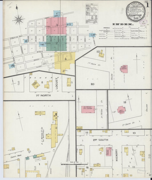 Sanborn Fire Insurance Map from Assumption, Christian County, Illinois (1893), Sheet #0001 - Complete Map Set gallery image, historic Sanborn map, vintage wall art, Illinois Illinois