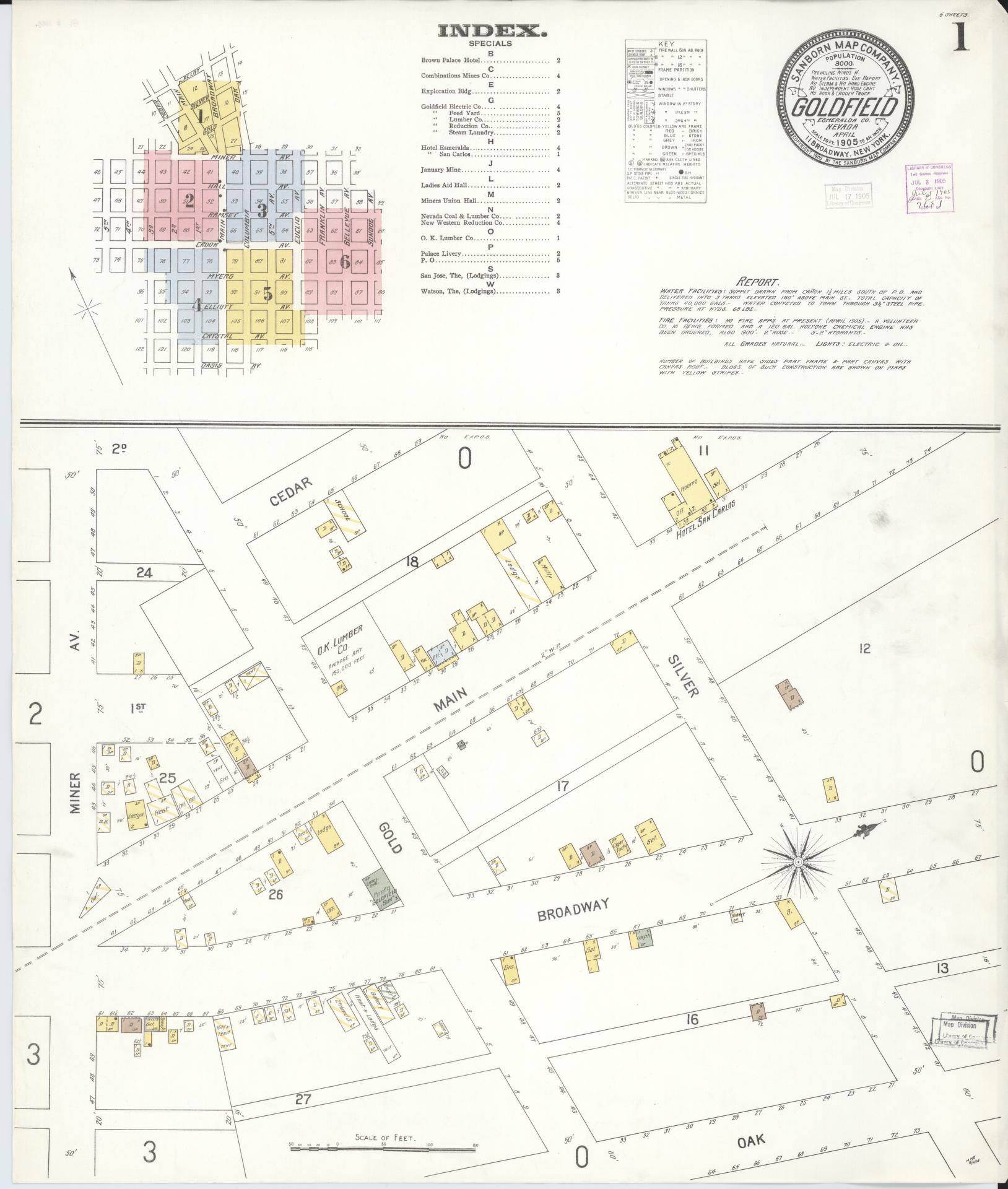 Sanborn Fire Insurance Map from Goldfield, Esmeralda County, Nevada (1905), Sheet #0001 - Complete Map Set gallery image, historic Sanborn map, vintage wall art, Nevada Nevada