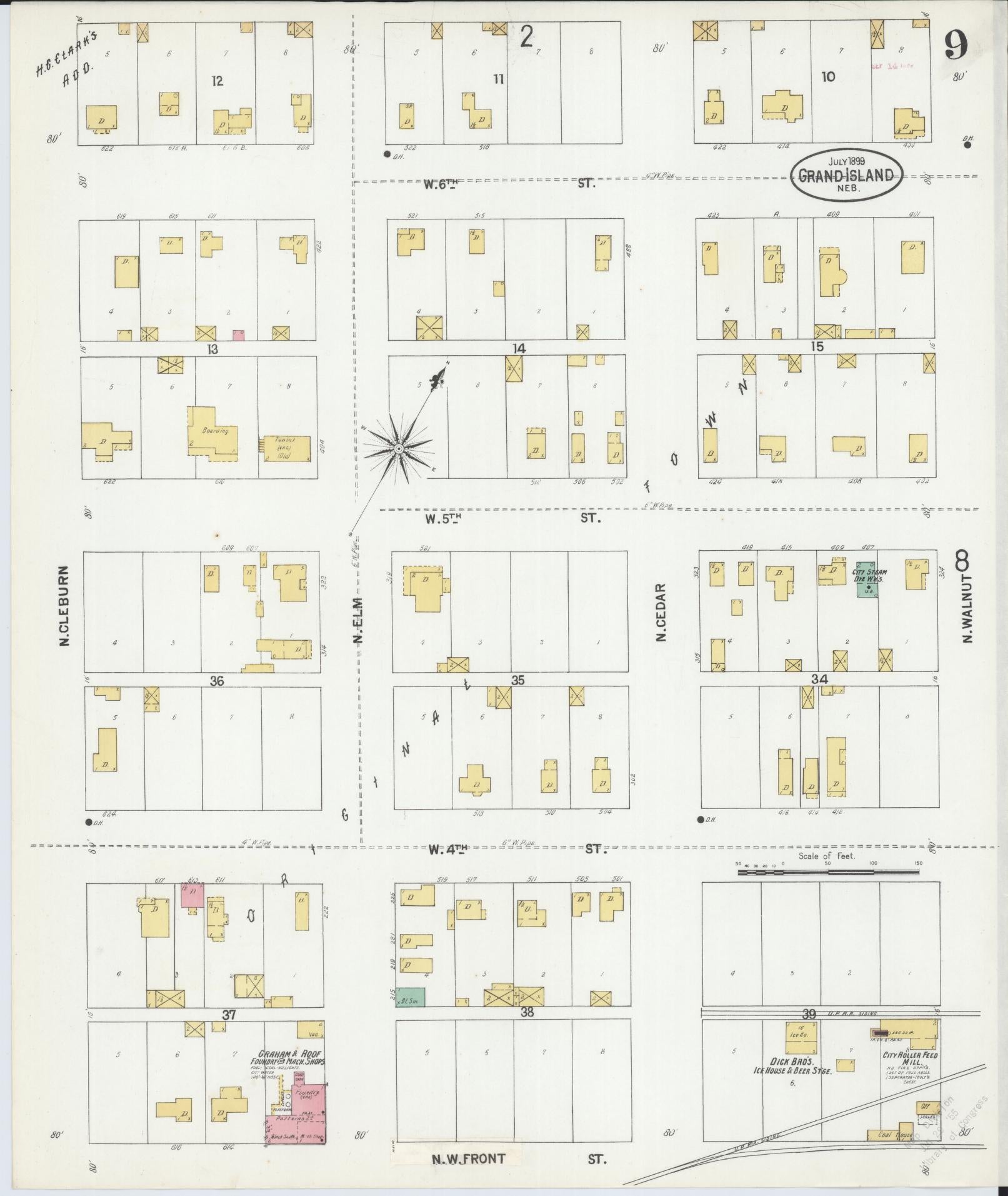 Sanborn Fire Insurance Map from Grand Island, Hall County, Nebraska (1899), Sheet #0009 - Historic Sanborn Fire Insurance Map Print, vintage old map wall art, antique decor, genealogy gift, Nebraska Nebraska map