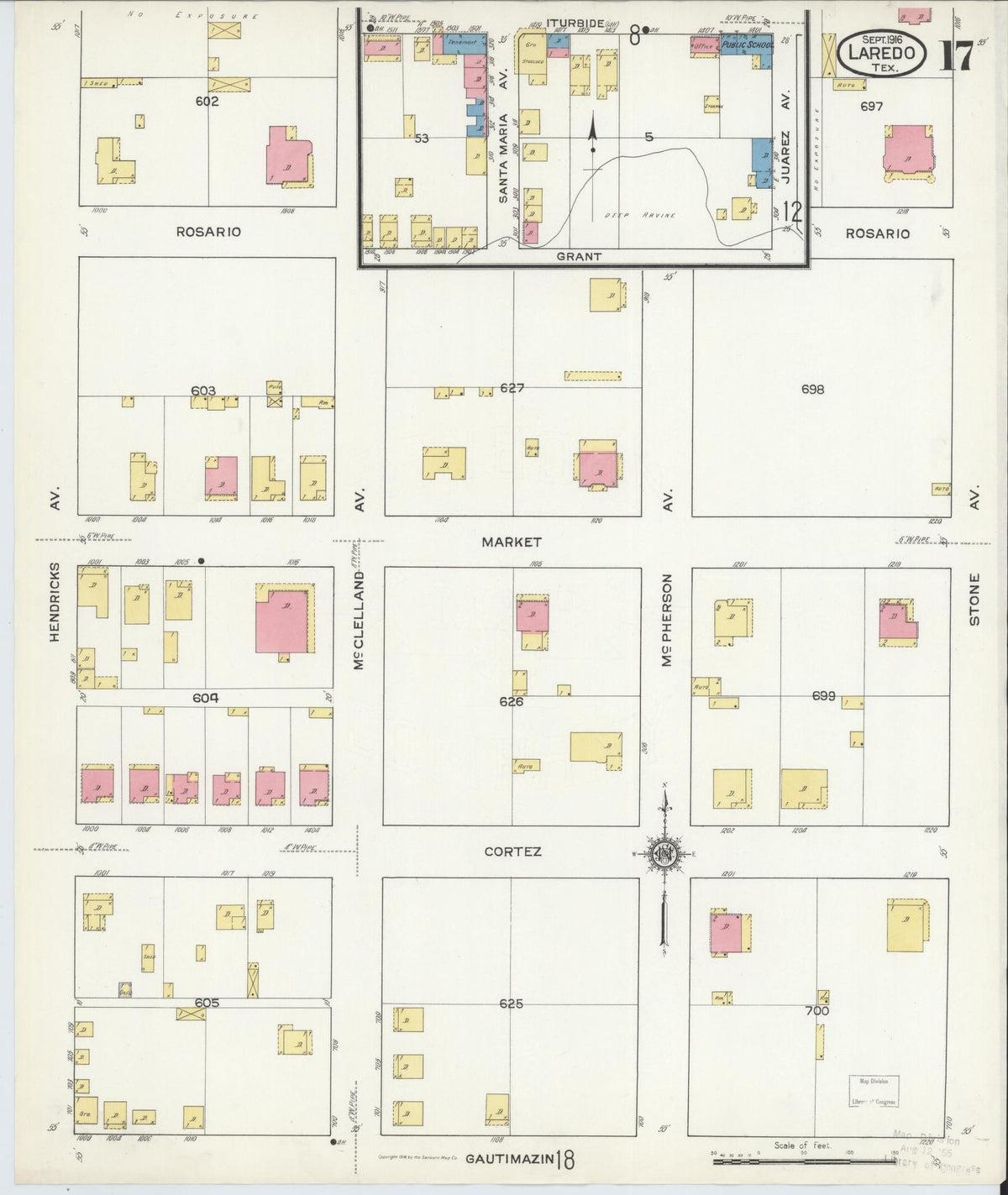 Sanborn Fire Insurance Map from Laredo, Webb County, Texas (1916), Sheet #0017 - Historic Sanborn Fire Insurance Map Print, vintage old map wall art, antique decor, genealogy gift, Texas Texas map