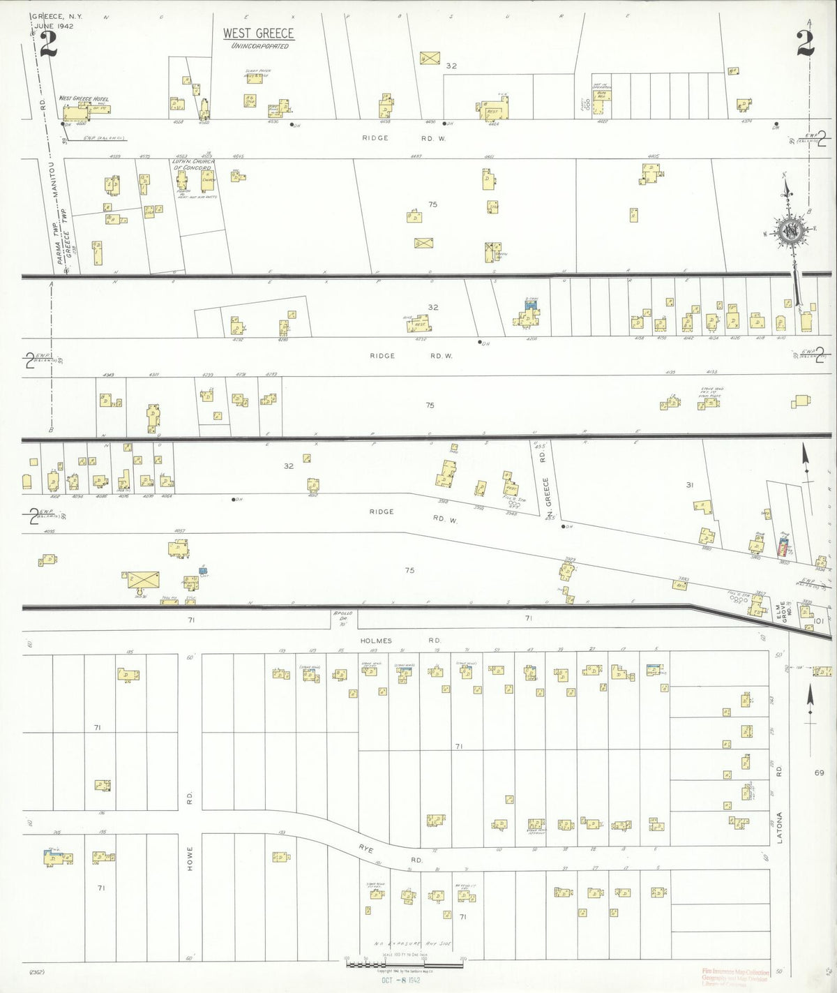 Sanborn Fire Insurance Map from Greece, Monroe County, New York (1942), Sheet #0002 - Historic Sanborn Fire Insurance Map Print, vintage old map wall art, antique decor, genealogy gift, New York New York map