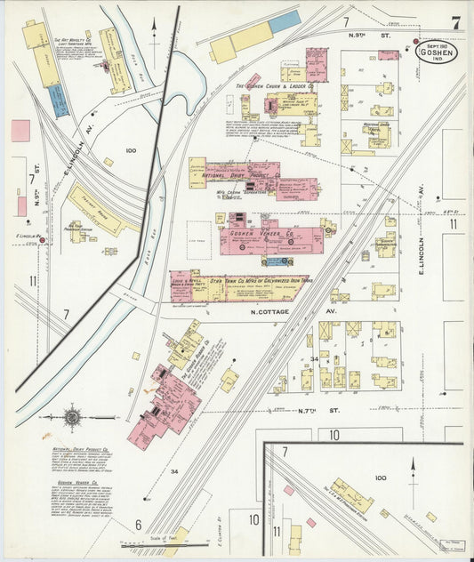 Sanborn Fire Insurance Map from Goshen, Elkhart County, Indiana (1910), Sheet #0007 - Historic Sanborn Fire Insurance Map Print, vintage old map wall art, antique decor, genealogy gift, Indiana Indiana map