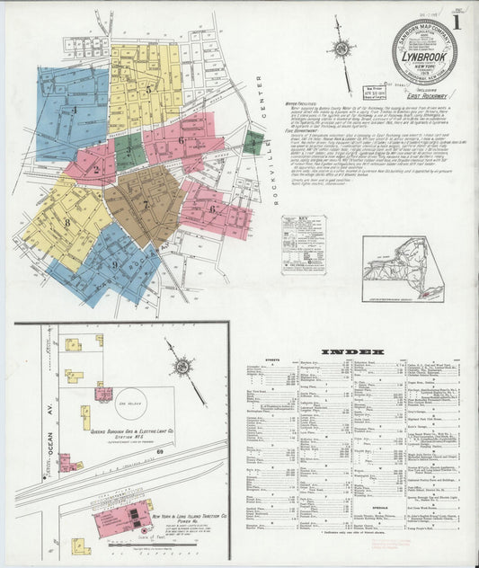Sanborn Fire Insurance Map from Lynbrook, Nassau County, New York (1919), Sheet #0001 - Historic Sanborn Fire Insurance Map Print, vintage old map wall art, antique decor, genealogy gift, New York New York map