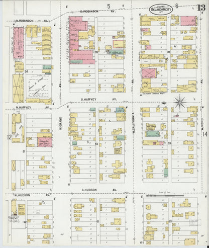 Sanborn Fire Insurance Map from Oklahoma City, Oklahoma County, Oklahoma (1901), Sheet #0013 - Complete Map Set gallery image, historic Sanborn map, vintage wall art, Oklahoma City Oklahoma