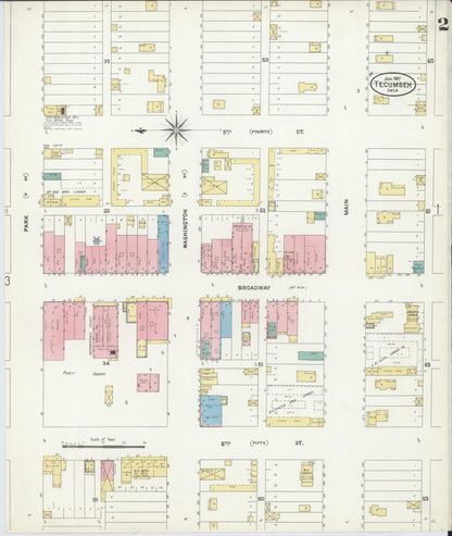 Sanborn Fire Insurance Map from Tecumseh, Pottawatomie County, Oklahoma (1907), Sheet #0002 - Complete Map Set gallery image, historic Sanborn map, vintage wall art, Oklahoma Oklahoma
