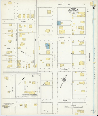 Sanborn Fire Insurance Map from New Smyrna, Valusia County, Florida (1912), Sheet #0006 - Complete Map Set gallery image, historic Sanborn map, vintage wall art, Florida Florida
