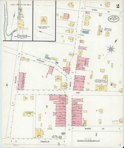Sanborn Fire Insurance Map from Mount Airy, Surry County, North Carolina (1900), Sheet #0002 - Historic Sanborn Fire Insurance Map Print, vintage old map wall art, antique decor, genealogy gift, North Carolina North Carolina map