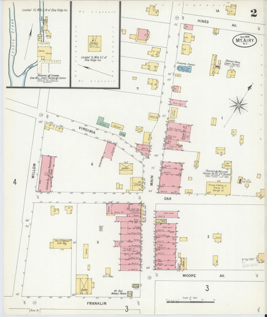 Sanborn Fire Insurance Map from Mount Airy, Surry County, North Carolina (1900), Sheet #0002 - Historic Sanborn Fire Insurance Map Print, vintage old map wall art, antique decor, genealogy gift, North Carolina North Carolina map
