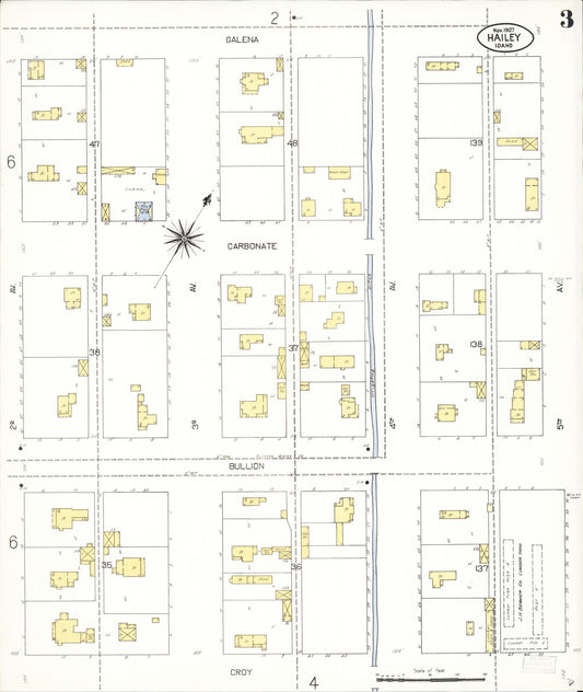 Sanborn Fire Insurance Map from Hailey, Blaine County, Idaho (1907), Sheet #0003 - Historic Sanborn Fire Insurance Map Print, vintage old map wall art, antique decor, genealogy gift, Idaho Idaho map