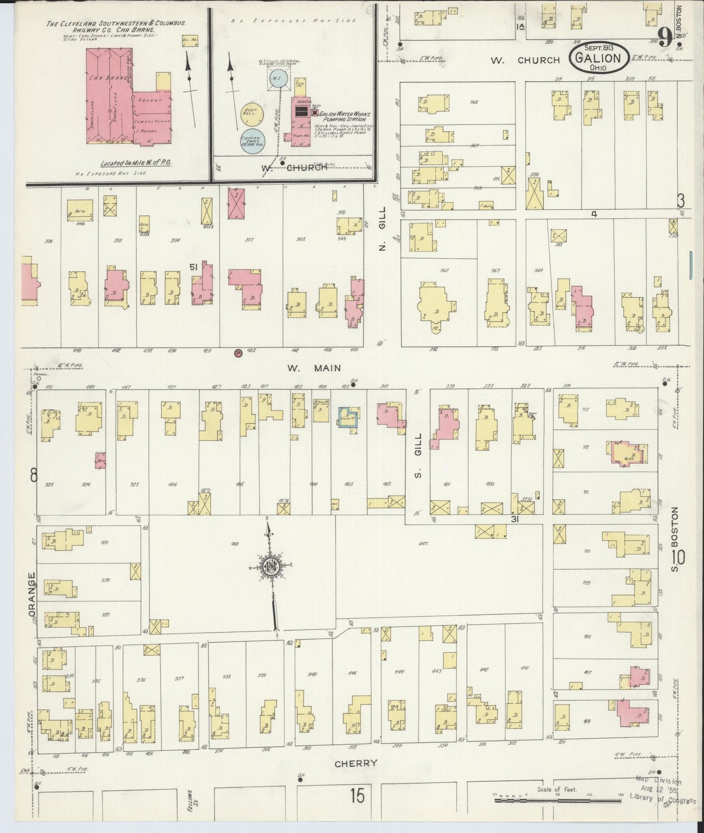Sanborn Fire Insurance Map from Galion, Crawford County, Ohio (1913), Sheet #0009 - Historic Sanborn Fire Insurance Map Print, vintage old map wall art, antique decor, genealogy gift, Ohio Ohio map